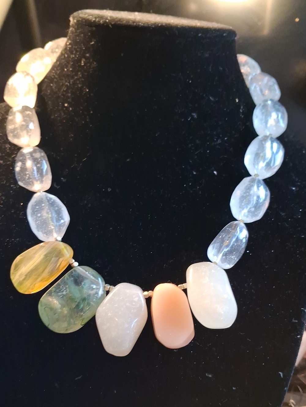 LOFT Clear, Peach and Green Beaded Statement Necklace